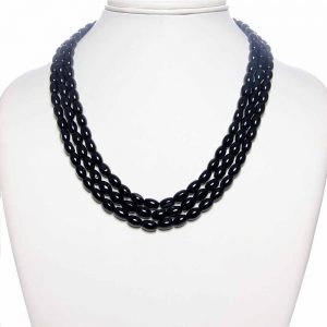 Genuine Healing Crystal Black Onyx Semi Precious Stone 3 Line Necklace