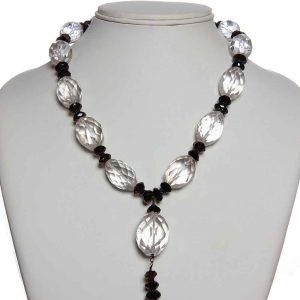 Natural Crystal Quartz And Smoky Quartz Semi Precious Stones Necklace