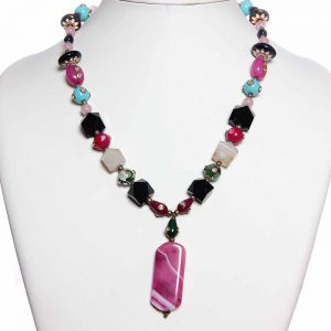Natural Certified Multicolor Onyx Stone Crystal Semi Precious Necklace