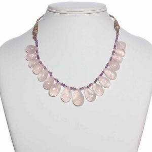 Genuine Rose Quartz Amethyst Crystal Semi Precious Gemstones Necklace