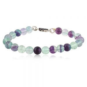 Natural Round Bead Reiki Crystal Multi Fluorite Semi Precious Bracelet