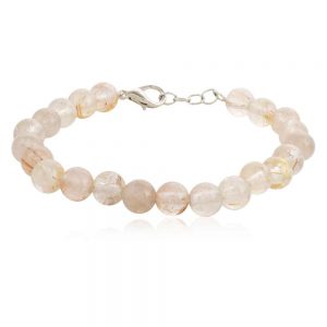 Genuine Beige Rutilated Quartz Crytal Semi Precious Gemstone Bracelet