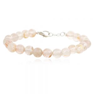Genuine Beige Rutilated Quartz Crytal Semi Precious Gemstone Bracelet