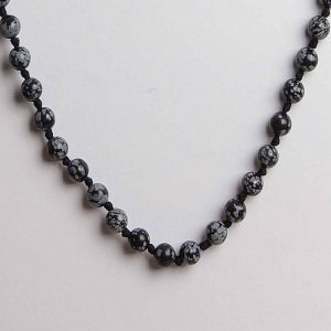 Natural Reiki Crystal Snowflake Obsidian Semi Precious Gemstone Necklace