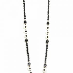 Genuine Reiki Onyx & Mother Of Pearl Coin Semi Precious Necklace