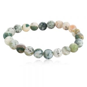 Genuine Tree Agate Crytal Round Bead Semi Precious Gemstone Bracelet