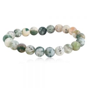 Genuine Tree Agate Crytal Round Bead Semi Precious Gemstone Bracelet