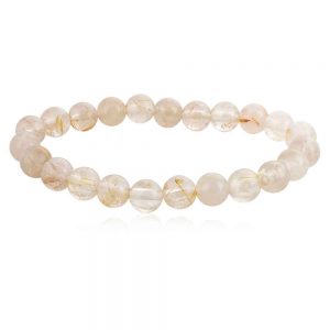 Genuine White Rutilated Quartz Crytal Semi Precious Gemstone Bracelet