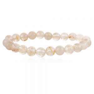 Genuine White Rutilated Quartz Crytal Semi Precious Gemstone Bracelet