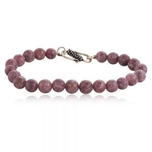 Natural Reiki Pink Lepidolite Semi Precious Stone Transition Bracelet