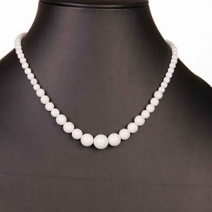 White Onyx Crystal Round Bead Graduation Semi Precious Stone Necklace