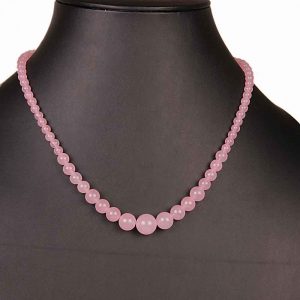 Natural Pink Onyx Crystal Round Beads Semi Precious Necklace