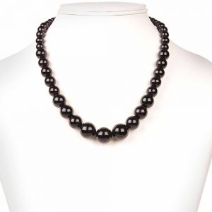 Genuine Round Bead Black Onyx Crystal Semi Precious Stone Necklace