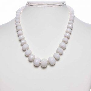 White Crystal & Onyx Semi Precious Stone Necklace Classy & Elegant