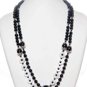 Beautiful & Genuine Onyx & Pearl Semi Precious Gemstone Necklace