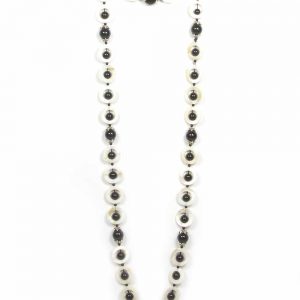 Natural Reiki Onyx & Mother Of Pearl Coin Semi Precious Necklace