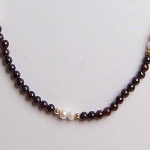 Genuine Healing Pearl & Garnet Stone Semi Precious Survival Necklace