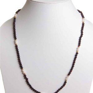 Genuine Healing Pearl & Garnet Stone Semi Precious Survival Necklace
