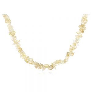 Genuine Yellow Lemon Quartz Crytal Semi Precious Stone Chips Necklace