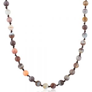 Genuine Reiki Chakra Healing Black Agate Semi Precious Stone Necklace