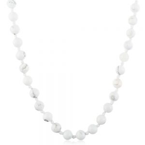 Genuine Howlite 32” Semi Precious Stone Round Bead Necklace