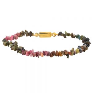 Natural Multi Tourmaline Crystal Semi Precious Gemstone Chips Bracelet