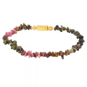 Natural Multi Tourmaline Crystal Semi Precious Gemstone Chips Bracelet