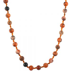 Round Bead Fire Agate Stone Necklace Increases Life Force Energy