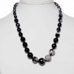 Natural Black Onyx Crystal Semi Precious Stone Necklace Inner Security