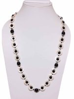 Natural Reiki Onyx & Mother Of Pearl Coin Semi Precious Necklace