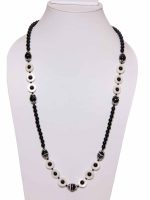 Genuine Reiki Onyx & Mother Of Pearl Coin Semi Precious Necklace