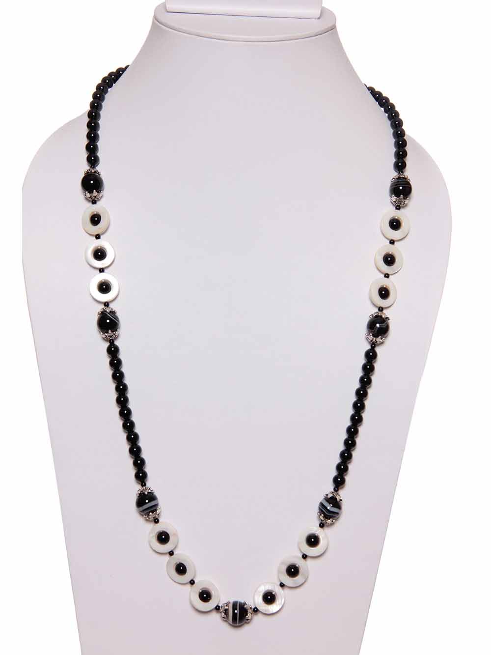 1-78.jpg Genuine Reiki Onyx & Mother Of Pearl Coin Semi Precious Necklace - Image 1