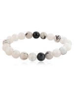 Natural Black White Tourmaline Quartz Semi Precious Gemstone Bracelet