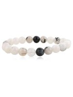Natural Black White Tourmaline Quartz Semi Precious Gemstone Bracelet - Image 2