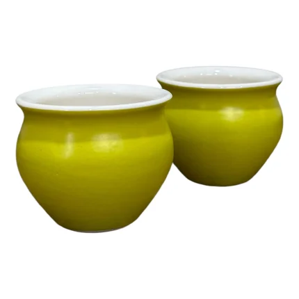 Lime yellow PotteryDen Kulhad | Hand Painted | Set of 2 | Ceramic Pottery | Ideal for Tea Coffee and cold beverage