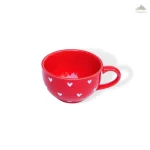 Red Lovable Hearts Cappuccino Cup | Height 6 cm | Diameter 10.5 cm | Hand Painted | Set of 1 | Ceramic Pottery | 350 ml | Ideal for Tea and Coffee - Image 2