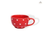 Red Lovable Hearts Cappuccino Cup | Height 6 cm | Diameter 10.5 cm | Hand Painted | Set of 1 | Ceramic Pottery | 350 ml | Ideal for Tea and Coffee