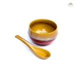 Red & Mustard Soup Bowl With Spoon | Height 6 cm | Diameter 10 cm | Hand Painted | Set of 1 | Ceramic Pottery | Ideal for soup serving - Image 2