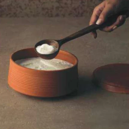 Terracotta Curd Setter With Wooden Lid- NaturaI